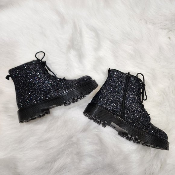 Steve Madden black chunky glitter booties youth size 7 NEW IN BOX - Picture 3 of 12